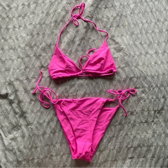 SHEIN Swim Shein Neon Pink String Bikini Set Poshmark